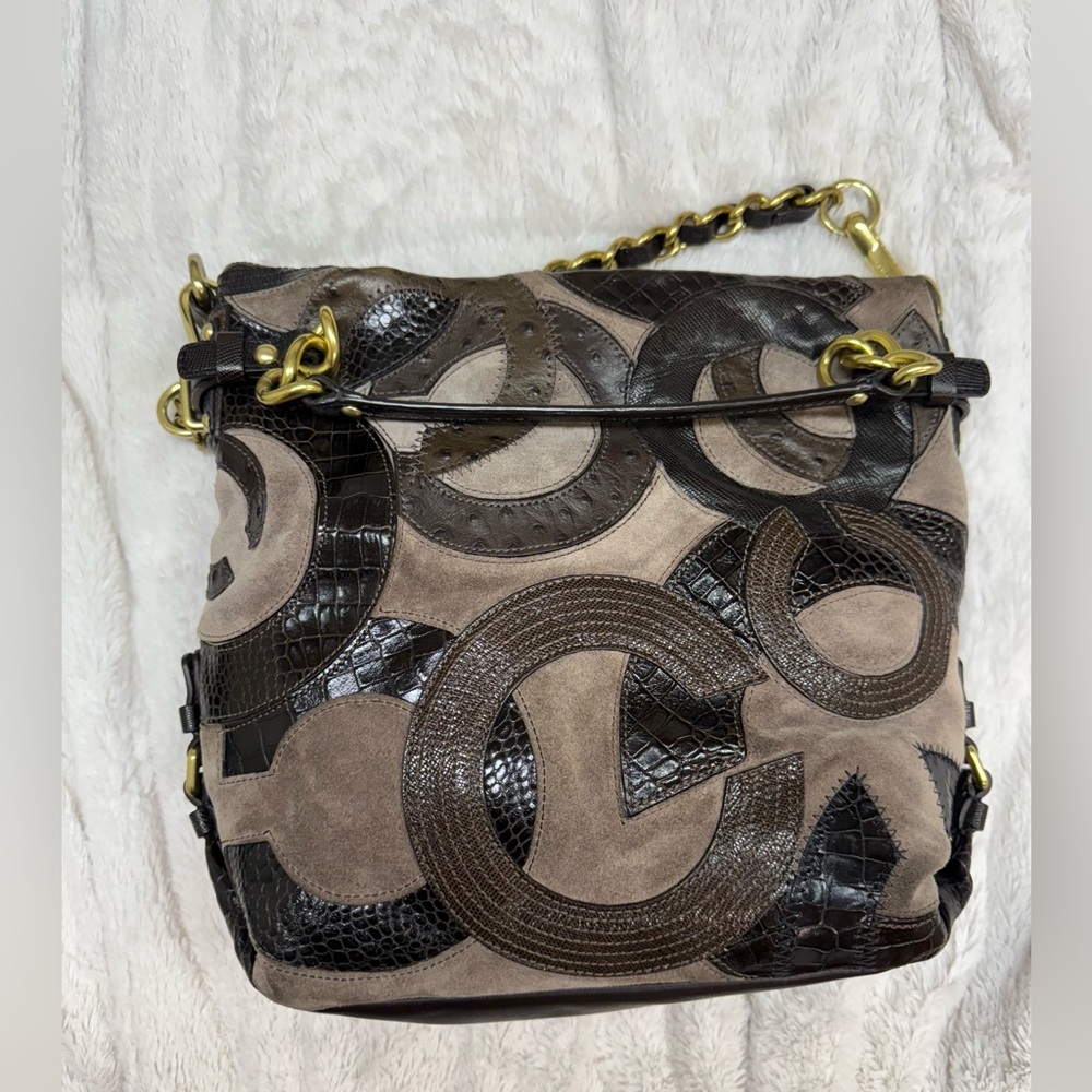 COACH Brown leather suede handbag purse with gold chain strap, style 14339 - Picture 2 of 9